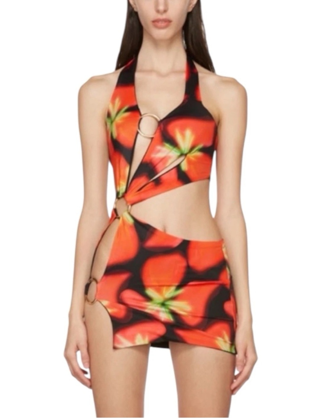 Louisa Ballou Asymmetric Ring Two-Piece Cutout Mini Dress Set - Large